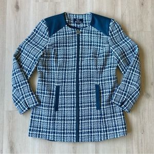 NEW Dennis Basso Tweed Plaid Car Coat Teal Ivory size 12